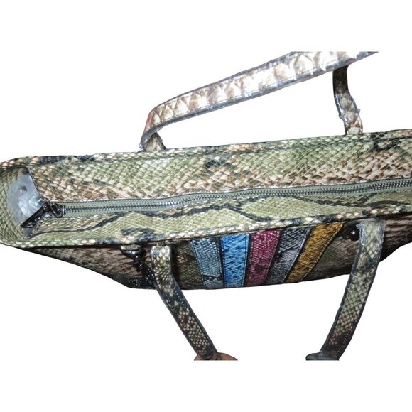 Badgley Mischka Colorful Snakeskin Embossed Vegan Leather Double Handle Tote - Picture 12 of 12